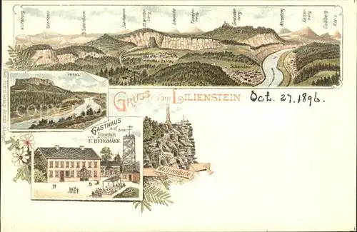 Schandau Bad Panorama Elbsandsteingebirge Lilienstein Gasthaus Wettinsaeule Reichspost Litho Kat. Bad Schandau