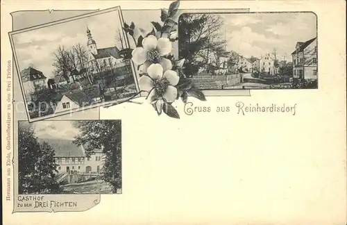 Reinhardtsdorf Schoena Ortsansicht mit Kirche Gasthof zu den Drei Fichten Reichspost Kat. Reinhardtsdorf Schoena