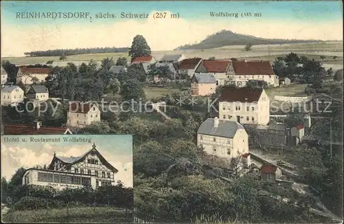 Reinhardtsdorf Schoena Ortsansicht mit Blick zum Wolfsberg Hotel Restaurant Kat. Reinhardtsdorf Schoena