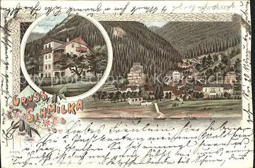 Schmilka Ortsansicht Villa Waldfrieden Reichspost Litho Kat. Bad Schandau