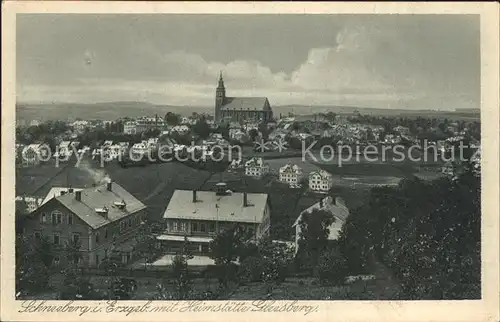 Schneeberg Erzgebirge Gesamtansicht mit Kirche Heimstaette Gleesberg Kupfertiefdruck Kat. Schneeberg