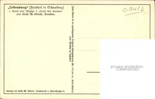 Schneeberg Erzgebirge Lebensweg Friedhof 1. Blatt aus Mappe 2 Seele der Heimat Erich W Eiland Kuenstlerkarte Kat. Schneeberg