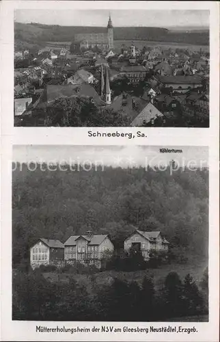 Schneeberg Erzgebirge Ortsansicht mit Kirche Muettererholungsheim der NSV am Gleesberg Neustaedtel Kat. Schneeberg