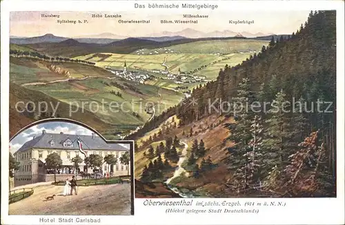 Oberwiesenthal Erzgebirge Panorama Boehmisches Mittelgebirge Hotel Stadt Carlsbad Kuenstlerkarte Kat. Oberwiesenthal