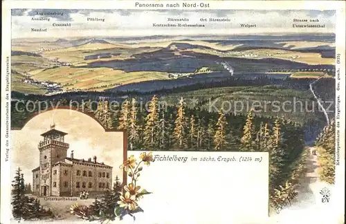 Oberwiesenthal Erzgebirge Panorama nach Nord Ost Fichtelberg Unterkunftshaus Kuenstlerkarte Kat. Oberwiesenthal