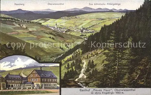 Oberwiesenthal Erzgebirge Panorama Boehmisches Mittelgebirge Gasthof Neues Haus Kuenstlerkarte Kat. Oberwiesenthal