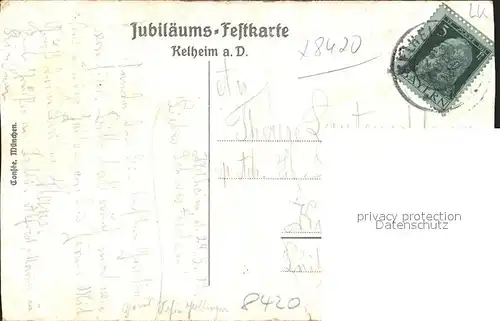Kelheim 100 Jahrfeier der Deutschen Befreiungskaempfe Befreiungshalle Soldat Jubilaeums Festkarte Kuenstlerkarte Kat. Kelheim Donau