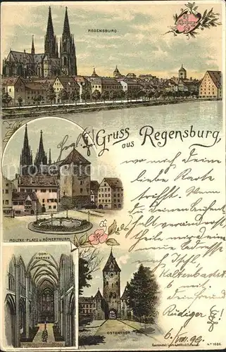 Regensburg Dom Moltke Platz Roemerturm Ostertor Litho Kat. Regensburg