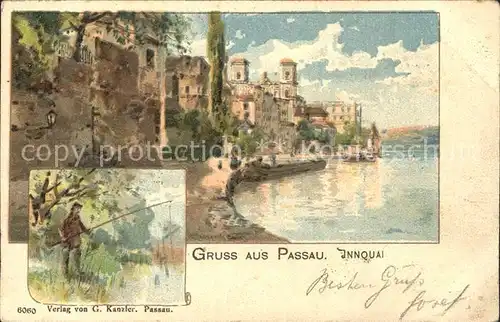Passau Innquai Angler Kuenstlerkarte Kat. Passau