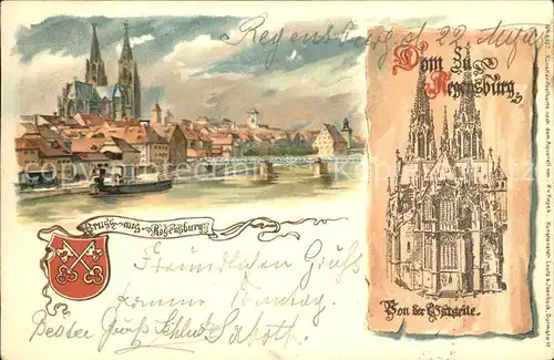 Regensburg Donaubruecke Dom Kuenstlerkarte Kat. Regensburg