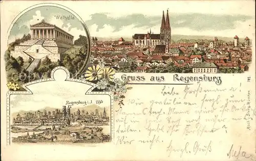 Regensburg Stadtbild mit Dom Walhalla Stadtbild anno 1493 Kat. Regensburg