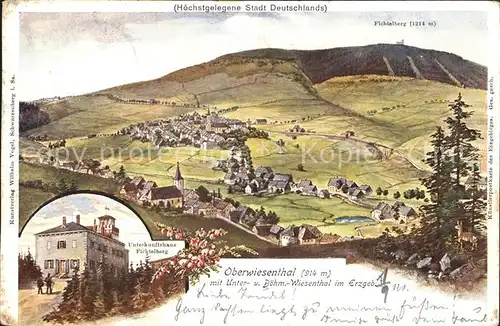 Oberwiesenthal Erzgebirge Panorama Unterwiesenthal Boehm Wiesenthal Fichtelberghaus Kuenstlerkarte Kat. Oberwiesenthal