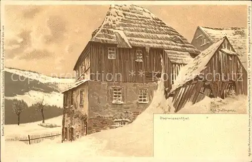 Oberwiesenthal Erzgebirge Altes Haus im Winter Kuenstlerkarte R Hoffmann Kat. Oberwiesenthal