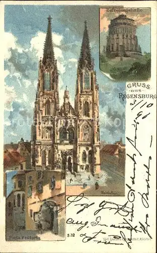 Regensburg Dom Befreiungshalle Porta Praetoria Kuenstlerkarte Kat. Regensburg
