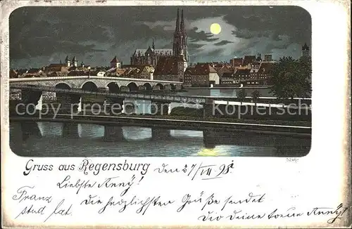 Regensburg Donau Steinerne Bruecke Dom im Mondschein Kat. Regensburg