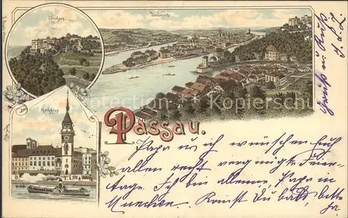 Passau Panorama Dreifluessestadt Oberhaus Rathaus Litho Kat. Passau