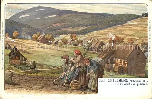 Neudorf Erzgebirge Bauersfrauen Feldarbeit Landwirtschaft Fichtelberg Kuenstlerkarte Kat. Oberwiesenthal