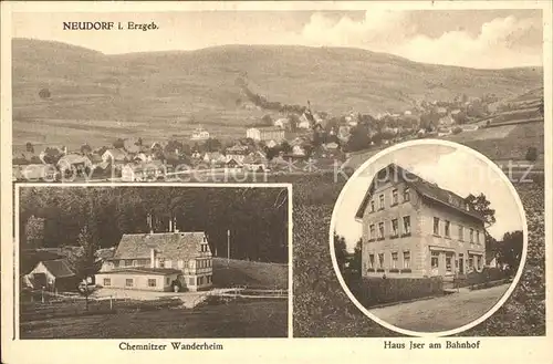 Neudorf Erzgebirge Panorama Chemnitzer Wanderheim Hauser Iser am Bahnhof Kat. Oberwiesenthal