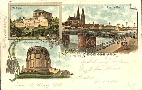 Regensburg Eiserne Bruecke Walhalla Befreiungshalle Kat. Regensburg