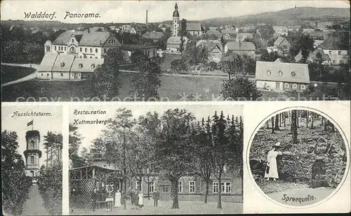 Walddorf Sachsen Kottmarberg mit Turm und Gaststaette Spreequelle und Panorama Kat. Eibau