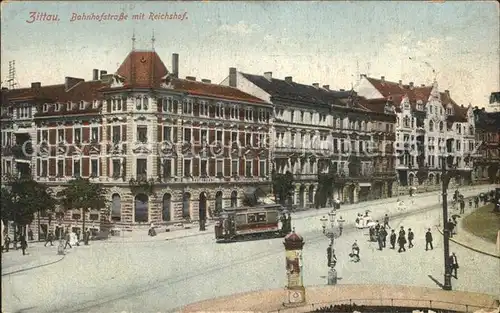 Zittau Bahnhofstrasse mit Reichshof Kat. Zittau