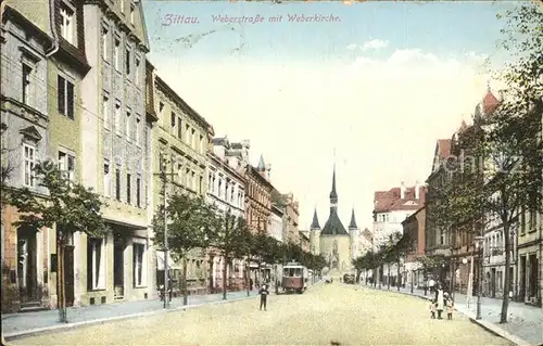 Zittau Weberstrasse mit Weberkirche Kat. Zittau