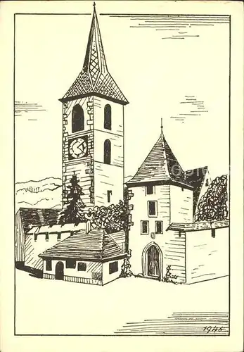 Muttenz Kirche Zeichnung / Muttenz /Bz. Arlesheim