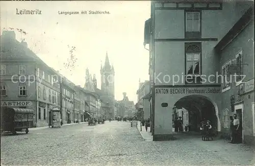 Leitmeritz Litomerice Nordboehmen Langegasse mit Stadtkirche / Litomerice /