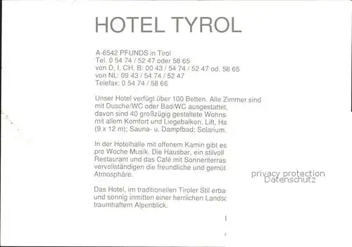 Pfunds Hotel Tyrol / Pfunds /Tiroler Oberland