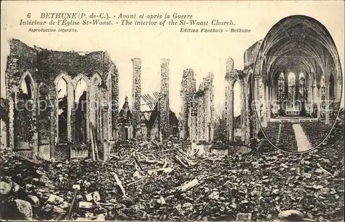 Bethune Eglise St Waast avant et apres la Guerre 1. Weltkrieg / Bethune /Arrond. de Bethune
