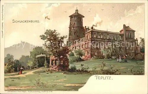 Teplitz-Schoenau Sudetenland Bad Schlackenburg Kuenstlerkarte H. Wunderlich / Teplice /