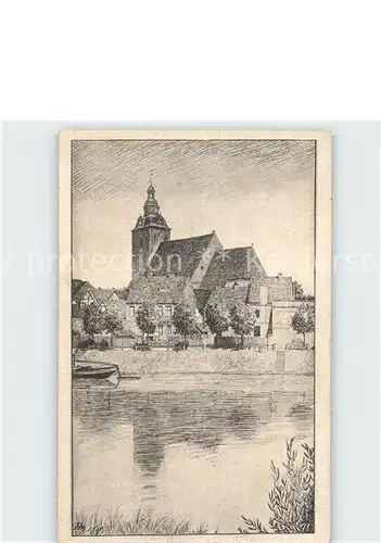 Havelberg St Laurentiuskirche mit Havel Zeichnung / Havelberg /Stendal LKR