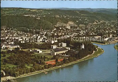 Lahnstein Lahnmuendung mit Burg Lahneck / Lahnstein /Rhein-Lahn-Kreis LKR