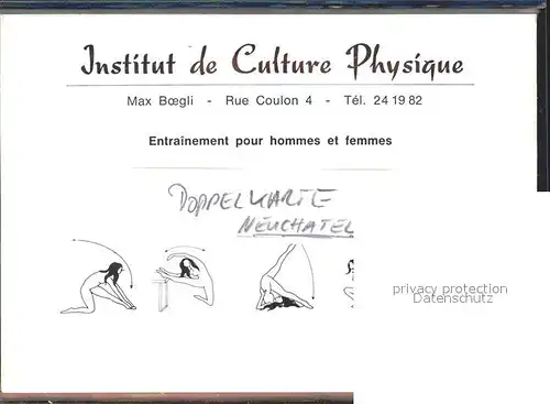Neuchatel NE Doppelkarte Institut de Culture Physique / Neuchatel /Bz. NeuchÃ¢tel