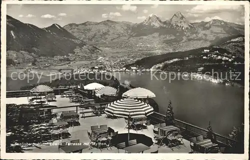 Seelisberg UR Hotel Loewen Terrasse mit Mythen Kat. Seelisberg