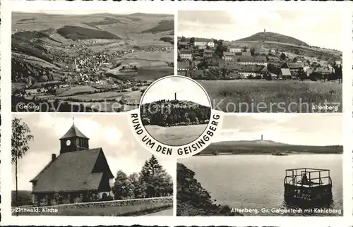 Geising Erzgebirge Total Altenberg Zinnwald Kirche Gr Galgenteich mit Kahleberg Kat. Geising Osterzgebirge