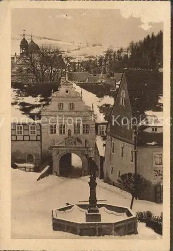 Lauenstein Erzgebirge Markt Brunnen mit Schloss Kat. Geising
