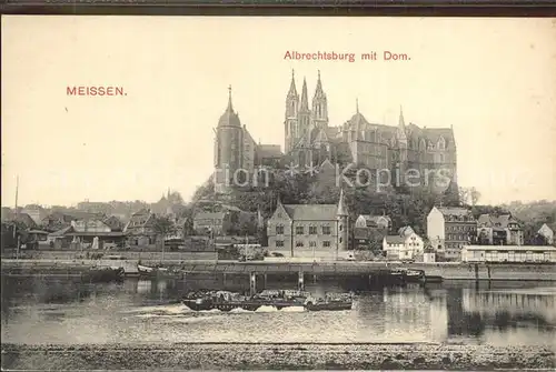 Meissen Elbe Sachsen Albrechtsburg mit Dom und Elbedampfer Kat. Meissen