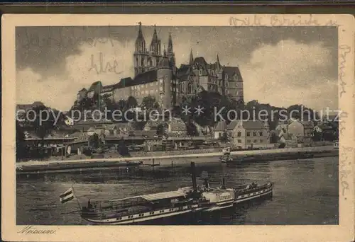 Meissen Elbe Sachsen Albrechtsburg mit Dom mit Elbedampfer Kat. Meissen