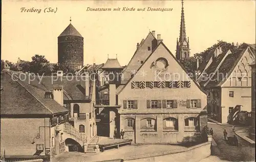 Freiberg Sachsen Donatsturm mit Kirche und Donatsgasse Kat. Freiberg