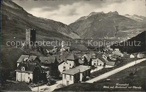 Hospental mit Blick auf Andermatt und Oberalp Kat. Hospental