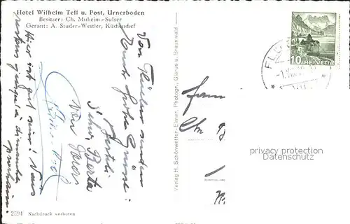 Urnerboden Hotel Wilhelm Tell und Post Kat. Urnerboden