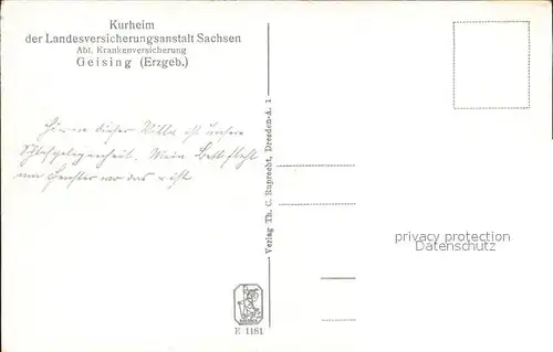 Geising Erzgebirge Kurheim der LVA Sachsen Abteilung Krankenversicherung Kat. Geising Osterzgebirge