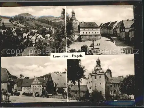 Lauenstein Erzgebirge Kirche mit Marktplatz Falknerbrunnen Panorama Kat. Geising