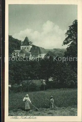 Liebstadt Schloss Kuckuckstein Bauern bei der Heuernte Kat. Liebstadt