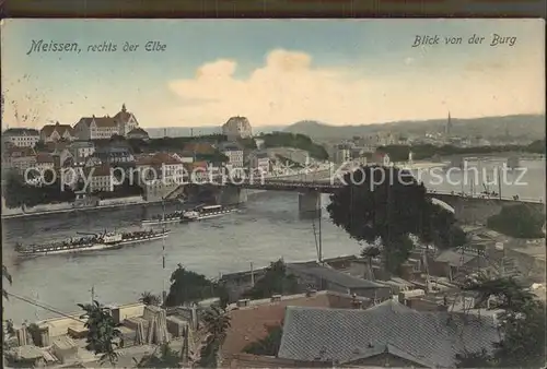 Meissen Elbe Sachsen Blick von der Burg mit Dampfer Kat. Meissen