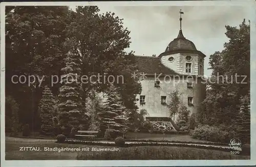 Zittau Stadtgaertnerei mit Blumenuhr Kat. Zittau