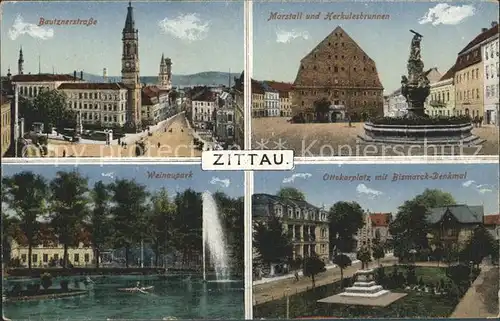 Zittau Marstall und Herkulesbrunnen Ottokarplatz mit Bismarck Denkmal Bautznerstrasse Weinaupark Kat. Zittau
