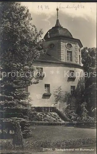 Zittau Stadtgaertnerei mit Blumenuhr Kat. Zittau