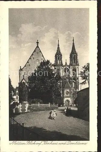 Meissen Elbe Sachsen Blick auf Kornhaus und Domtuerme Kat. Meissen